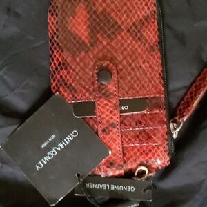 Cynthia Rowley Red Snakeskin Wristlet